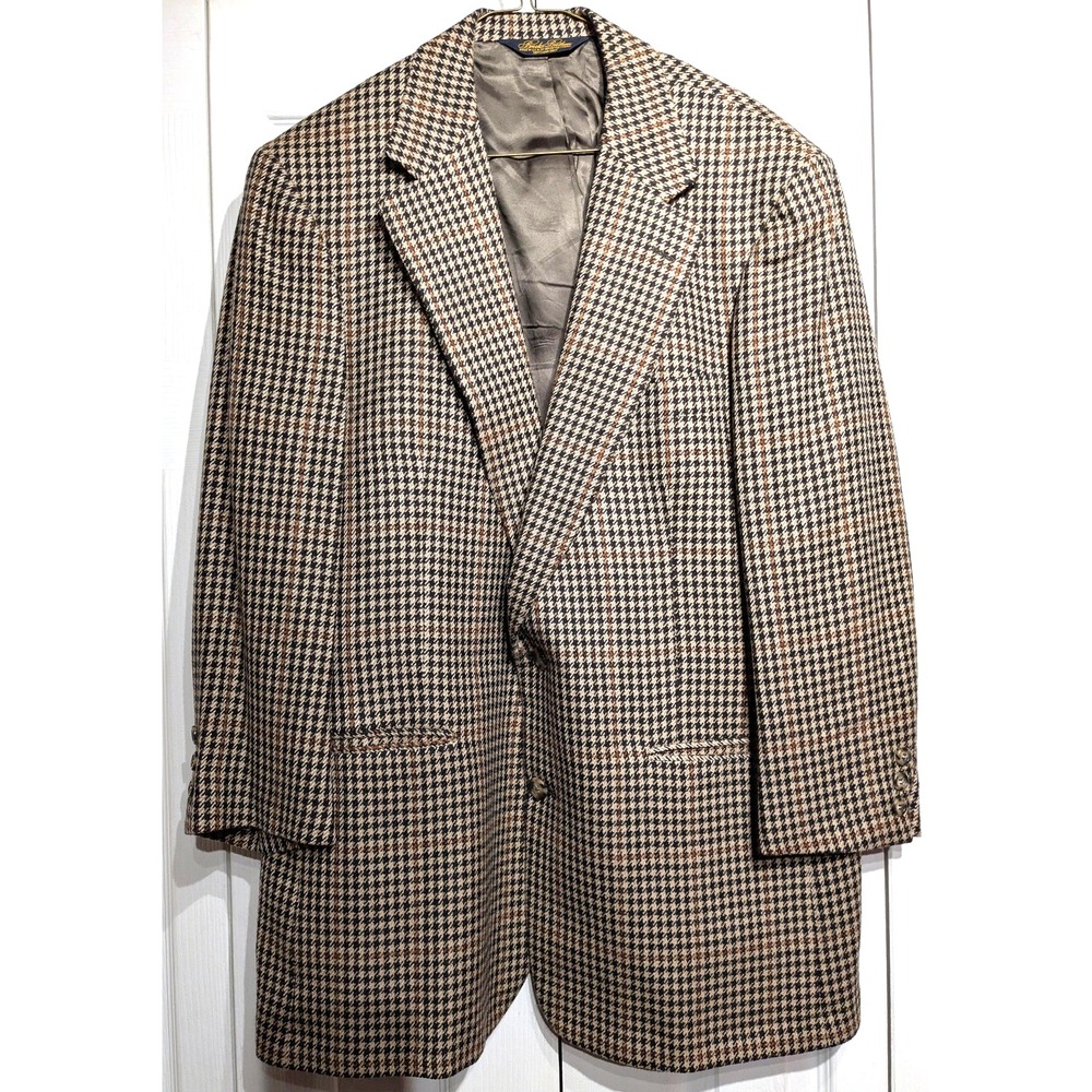 Vintage Brooks Brothers Blazer Men 43 Brown Houndstooth Tweed Sport Coat 80s USA